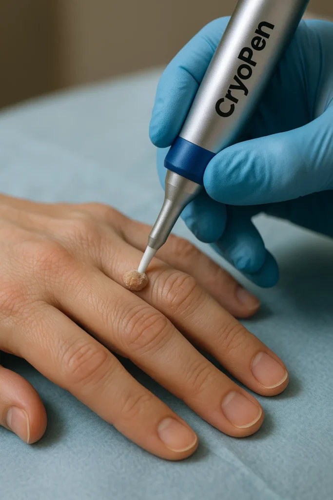 example of cryopen wart removal Greater London (Harrow) treatment on a persons finger