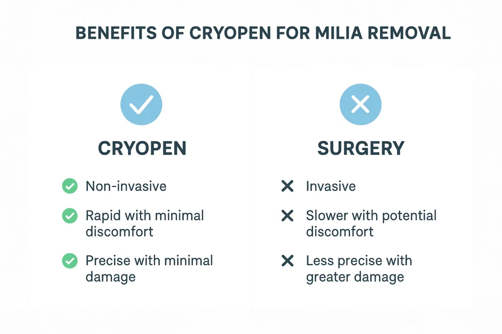 Benefits of cryopen for milia removal Greater London (Harrow) compared to surgical treatments.
