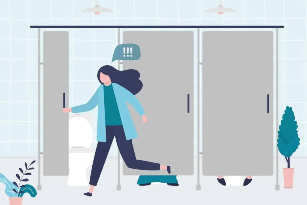 graphic of Urine incontinence Greater London (Harrow) woman running to the toilet.